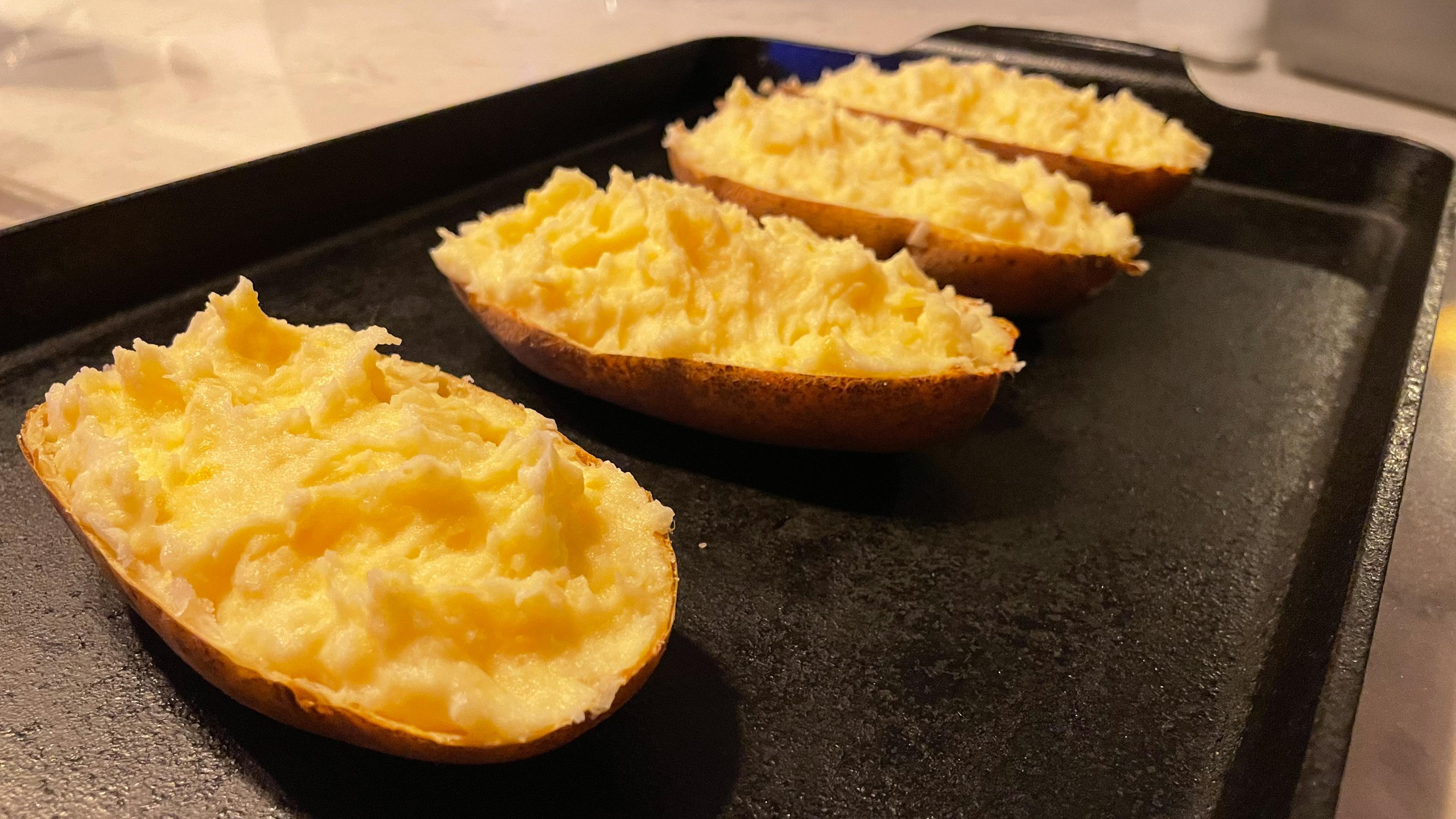 Twice baked potatoes with cheddar